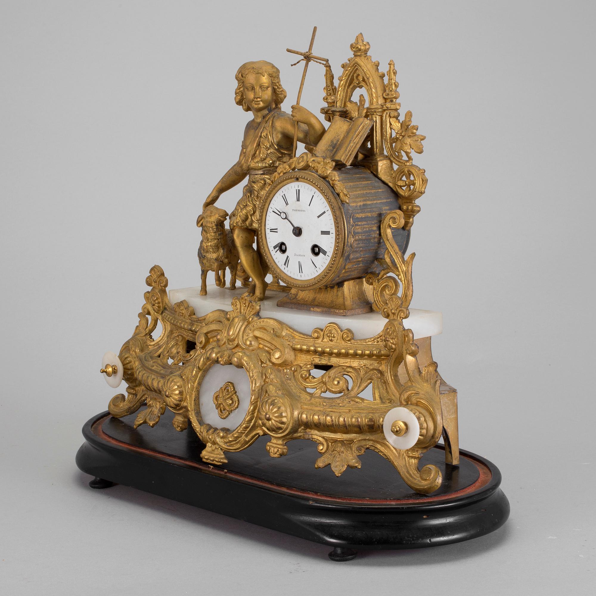 A neo rococo mantel clock by Tornberg Stockholm in the second half of the 19th century.
