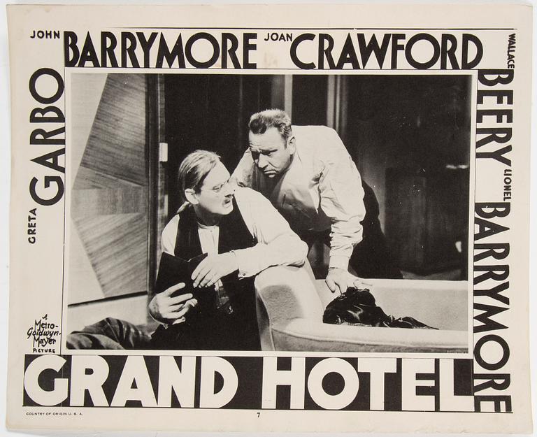 LOBBYCARD, 8 st, "Grand hotel", film med Greta Garbo, från tidigt 1950-tal, MGM.