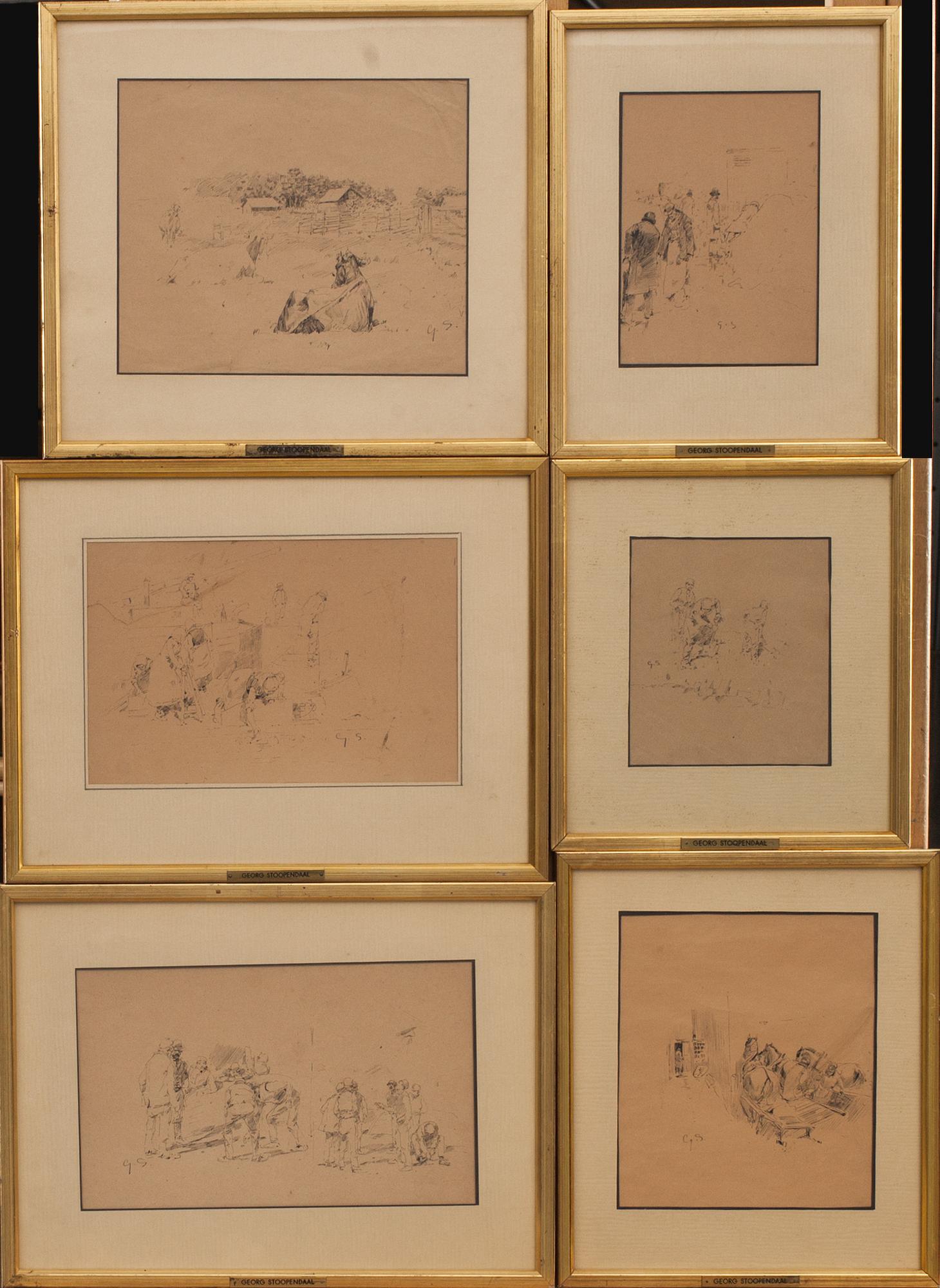 GEORG STOOPENDAAL, 6 st, tuschteckningar, monogramsignerade.