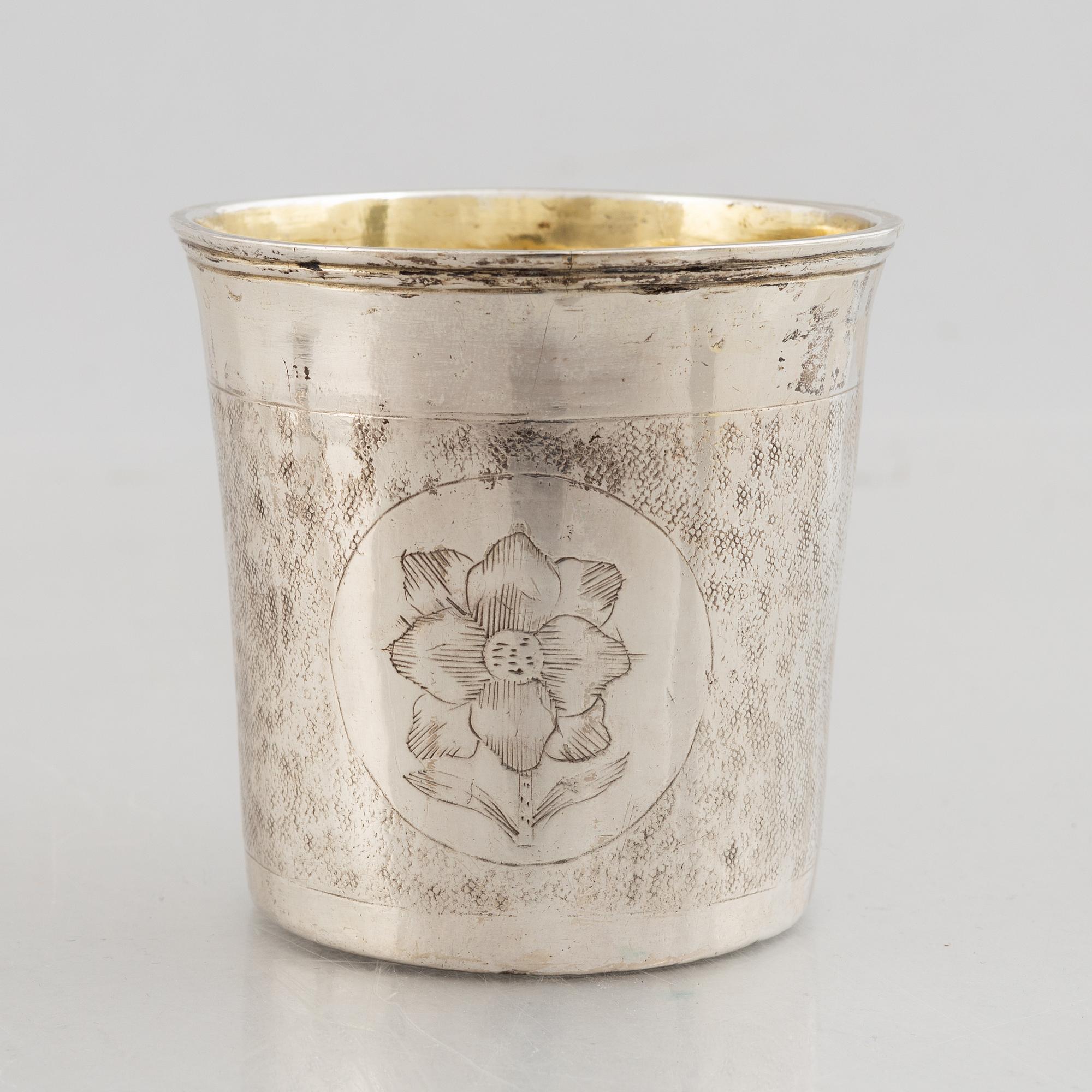 An 18th century parcel-gilt silver beaker, unidentified maker's mark IB, Northern Europe.