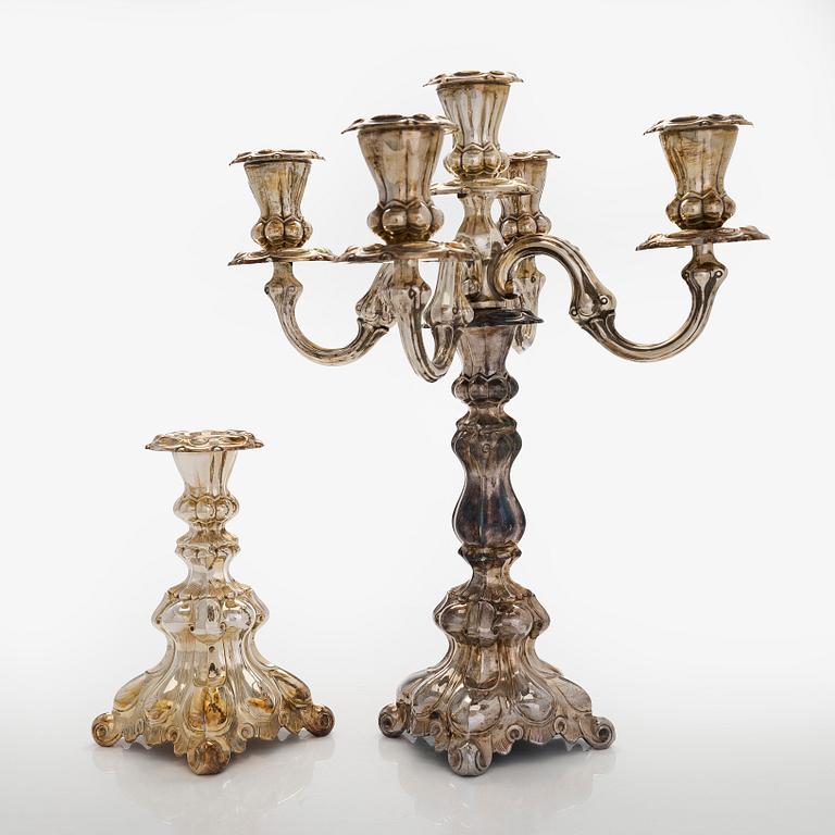 A silver candelabrum and candlestick, Kultakeskus, Hämeenlinna 1955 and 1971.