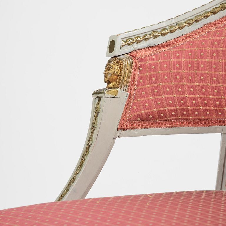 A pair of late Gustavian open armchairs attributed to E. Ståhl (master in Stockholm 1794-1820).