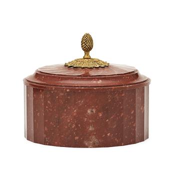 1305. A SWEDISH EMPIRE 19TH CENTURY PORPHYRY BUTTER BOX.