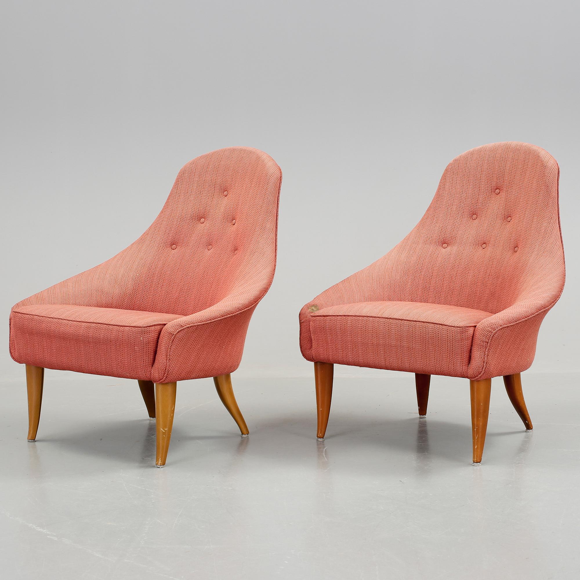 FÅTÖLJER, ett par, "Lilla Eva", ur möbelserien Paradiset, formgiven av Kerstin Hörlin för AB Nordiska Kompaniet NK.