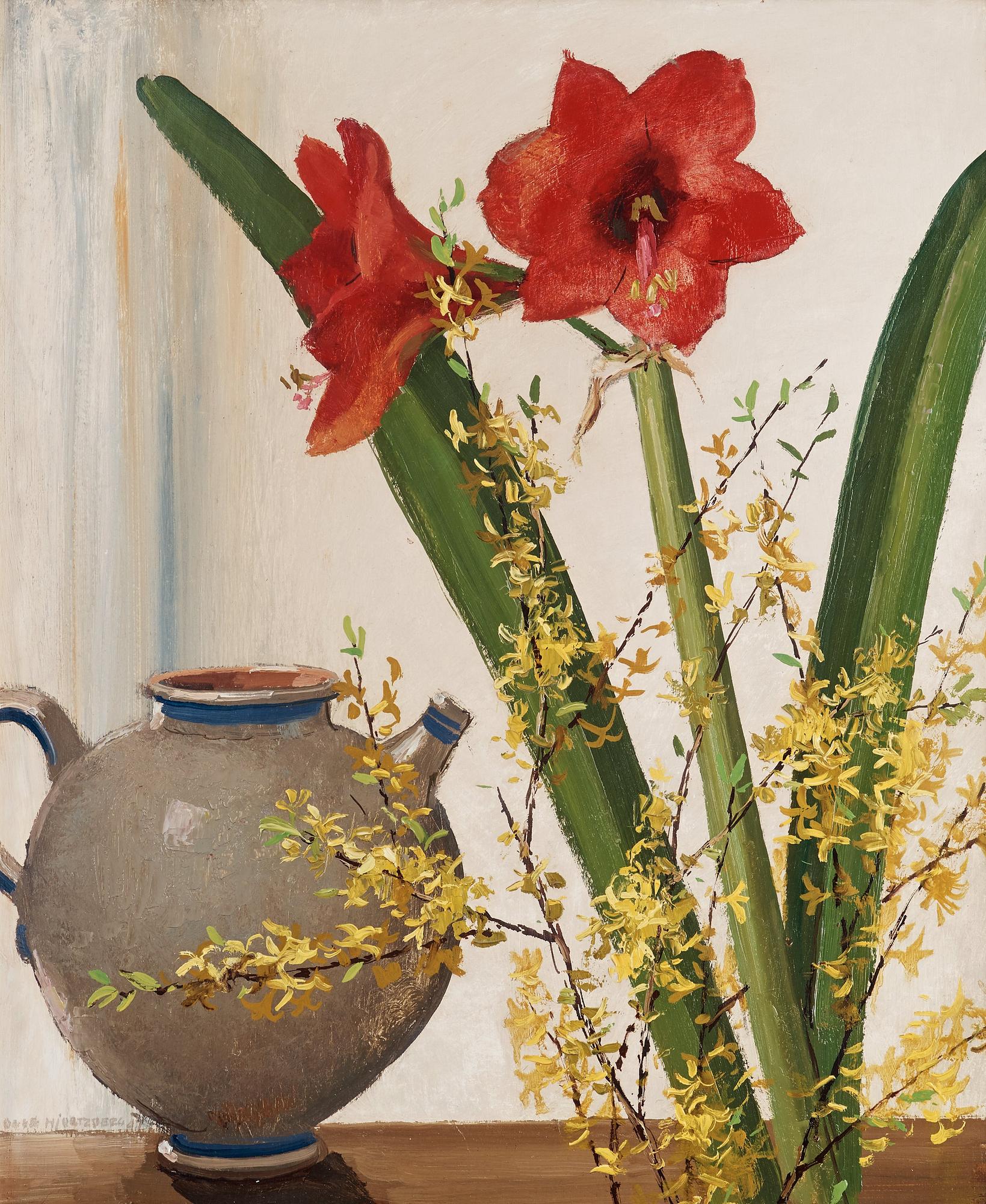 Olle Hjortzberg, Still life with Amaryllis and jug.