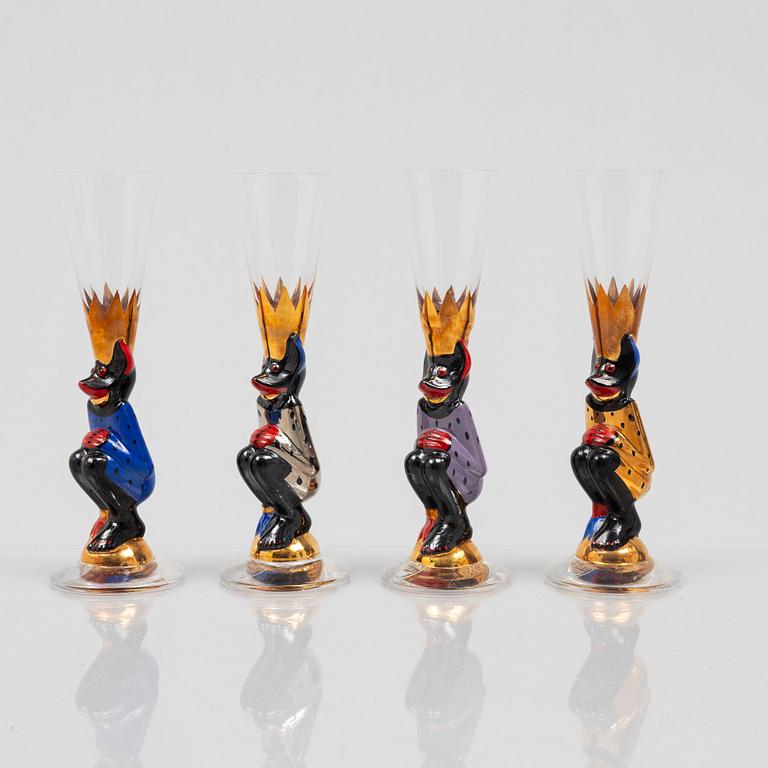 Gunnar Cyrén, four shot glasses, so-called devil glasses, from the Nobel service, Orrefors.