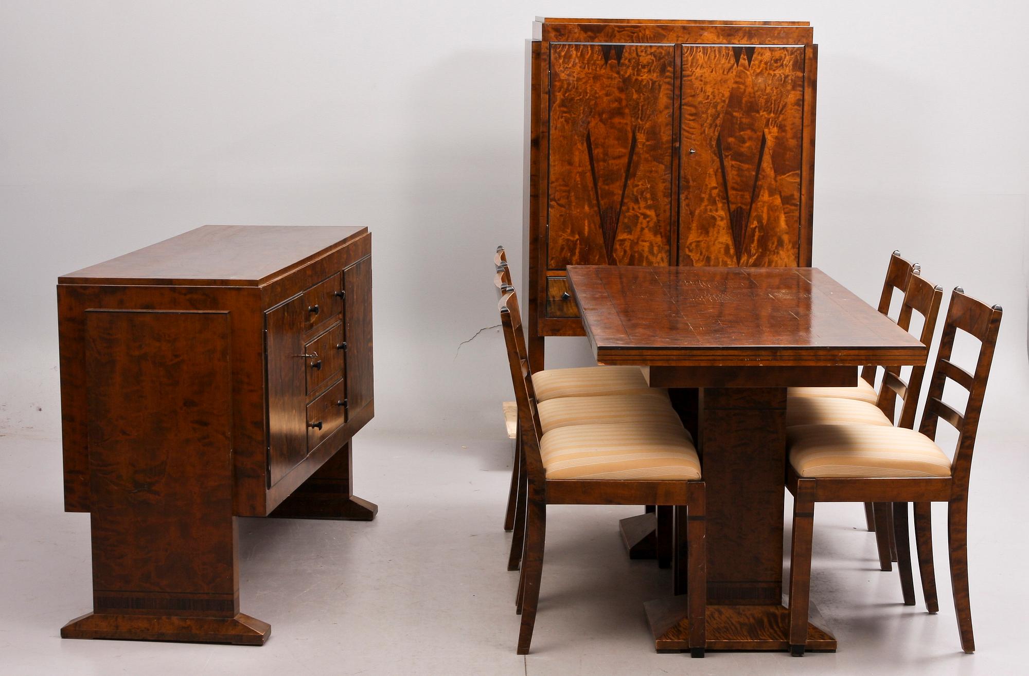 MATSALSMÖBEL, 9 delar, art deco, 1900-talets första hälft.