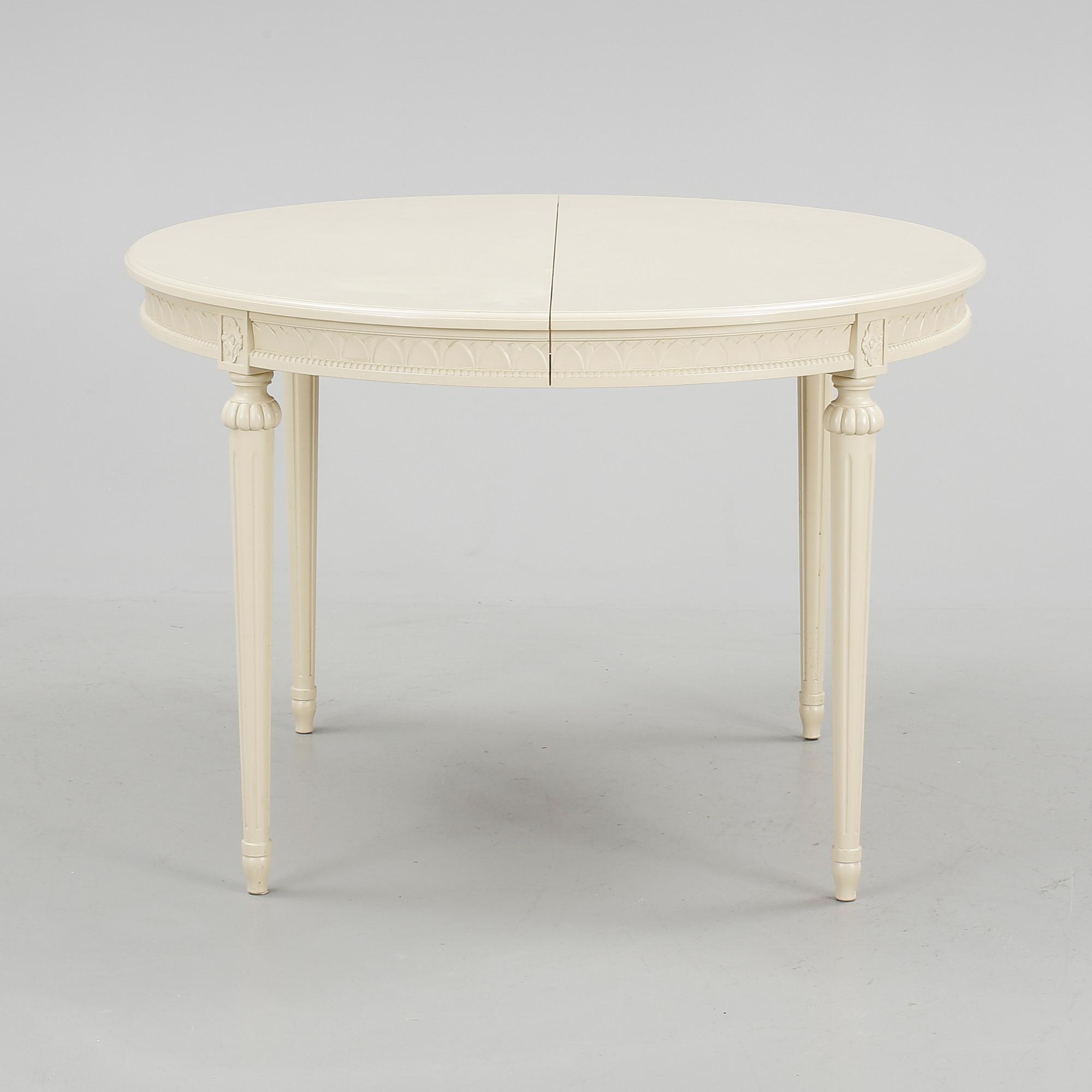 MATSALSMÖBEL, med 3 iläggsskivor, 7 delar, gustaviansk stil, 1900-talets mitt.