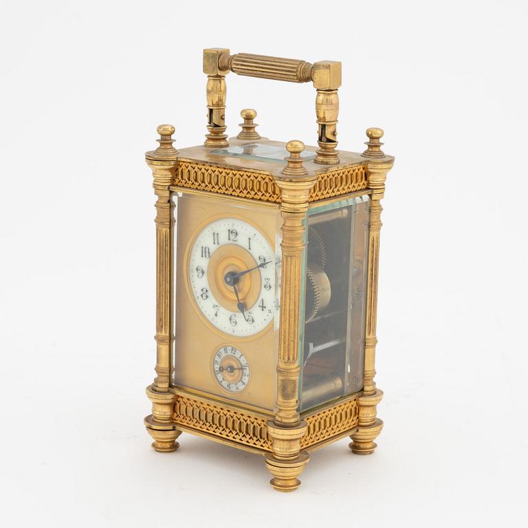 A brass carriage clock, Duverdrey & Bloquel, France, around the year 1900.