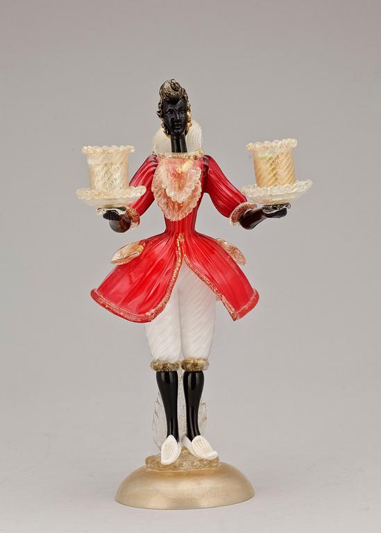 FIGURIN/KANDELABER, glas, troligtvis Murano, Italien, 1900-tal.