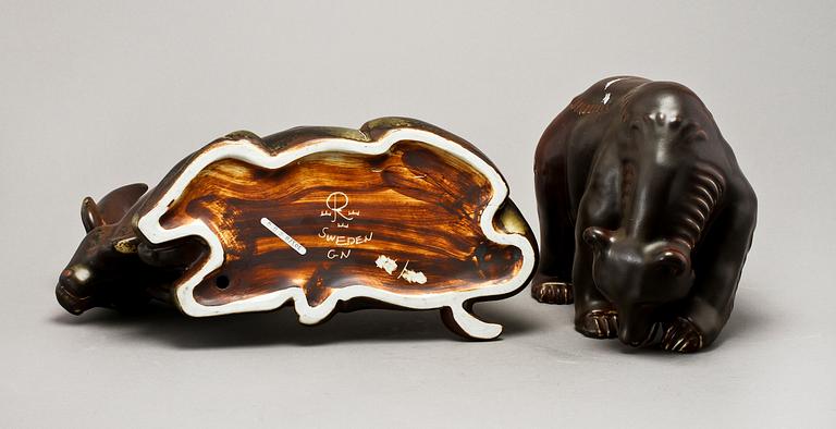 SKULPTURER, 2 st, stengods, Gunnar Nylund, Rörstrand.