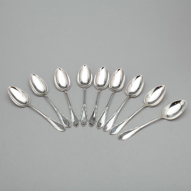 MATSKEDAR, 9 st, silver, Cecilie Elisabeth Hansen, Randers, Danmark 1918-1925. Total vikt ca 318 gram.