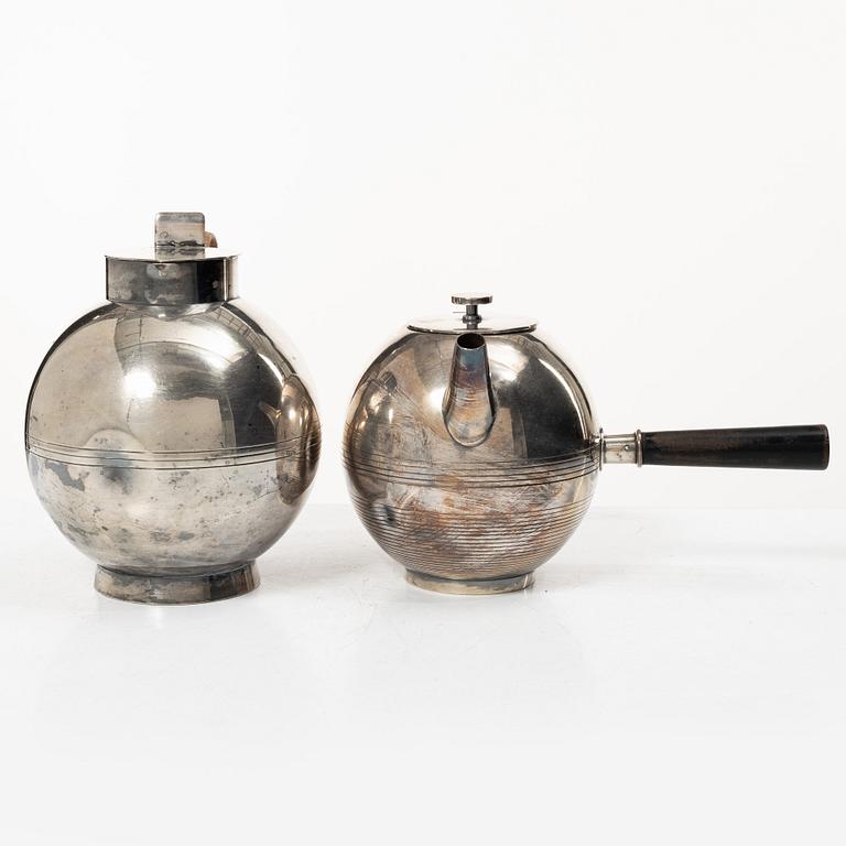 Sylvia Stave, a silver-plate tea pot and silver-plate jug, C.G.Hallberg, Sweden, first half of the 20th century.