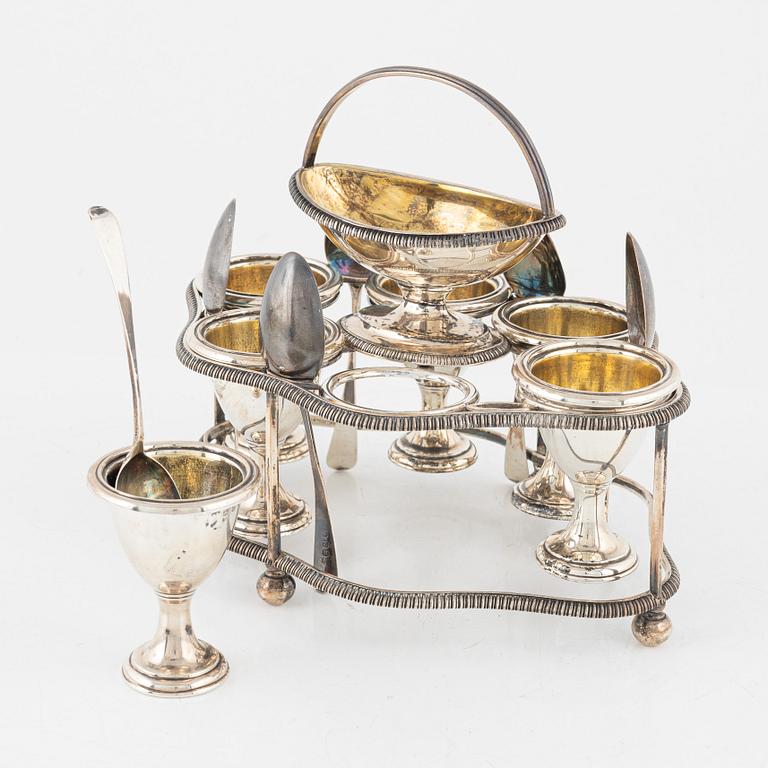 Äggställ, silver, bl.a. Walker Knowles & Co, Sheffield, England, 1800-tal.