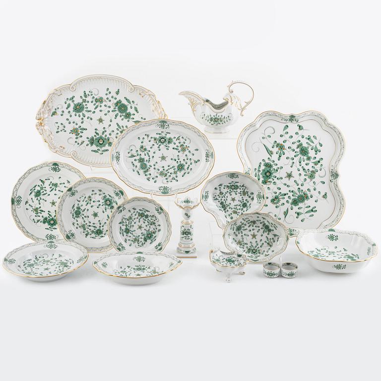 Matservis, porslin, 69 delar, "Indische Malerei Grün", Meissen, Tyskland.