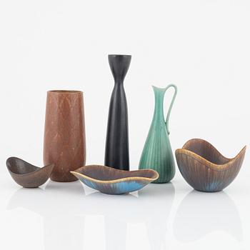 Gunnar Nylund & Carl-Harry Stålhane, three vases and three bowls, Rörstrand.