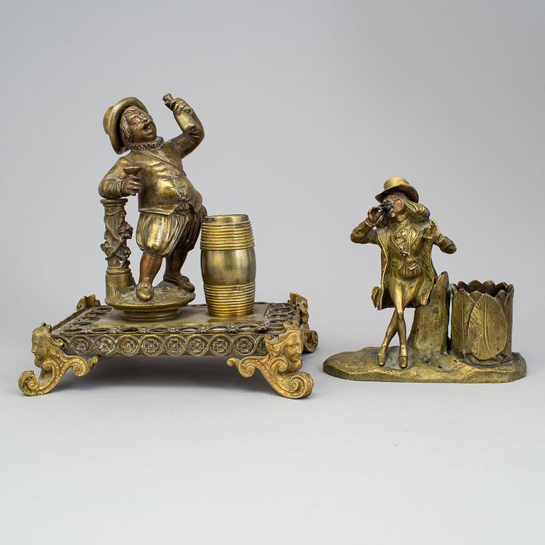 TWO BRONZE INK STANDS, second half of the 19th century.