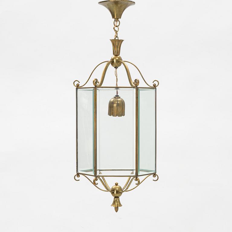 Brass and glass table lamp, 1900's.