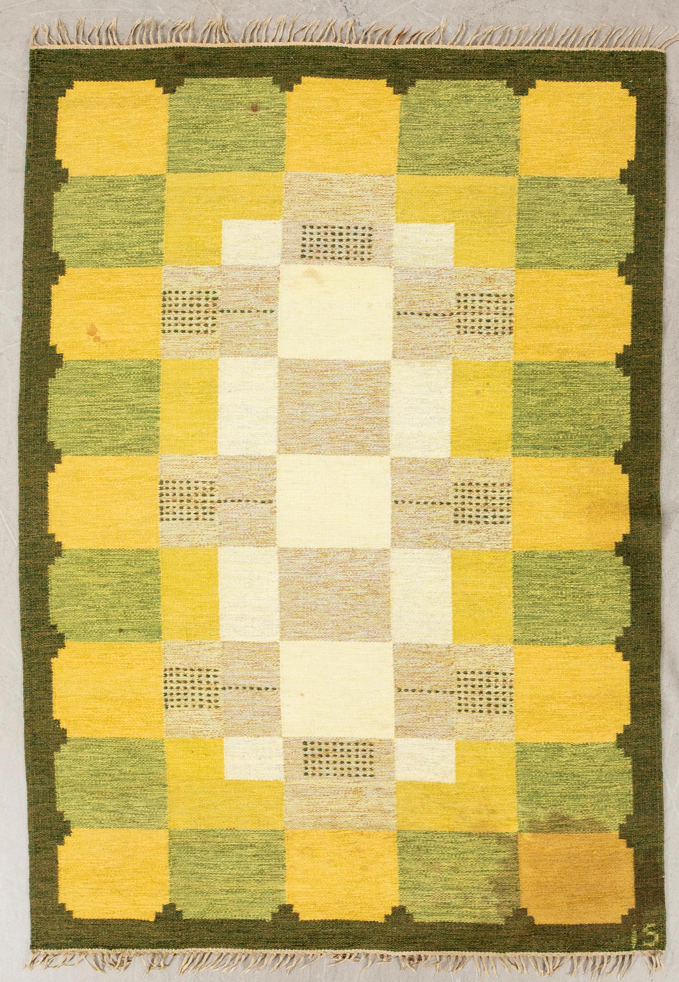 Ingegerd Silow, a signed rölakan rug measuring 239x160 cm.