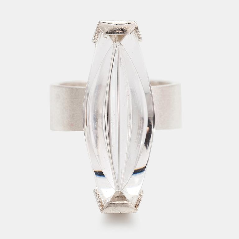 Björn Weckström, A sterling silver ring "Luminoso" with a munsteiner cut rock crystal. Lapponia 2009.