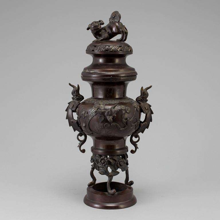 A Japanese bronze vase and cover, Meiji, late 19th century.