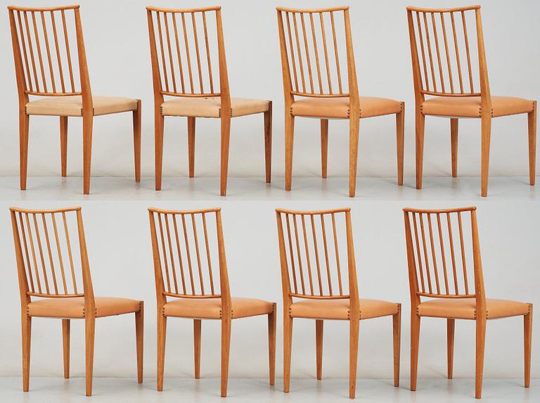 A set of eight Josef Frank mahogany and beige leather chairs, Svenskt Tenn, model 970.