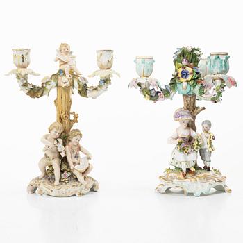 A pair of candelabra,  Meissen and Volkstedt, 19th–20th century.