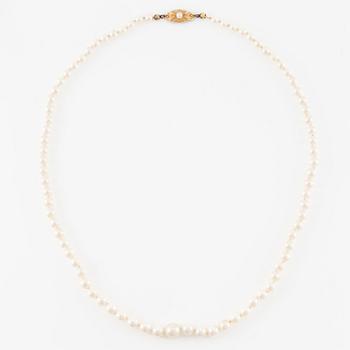 Necklace with graduated cultured pearls, clasp 18K gold.