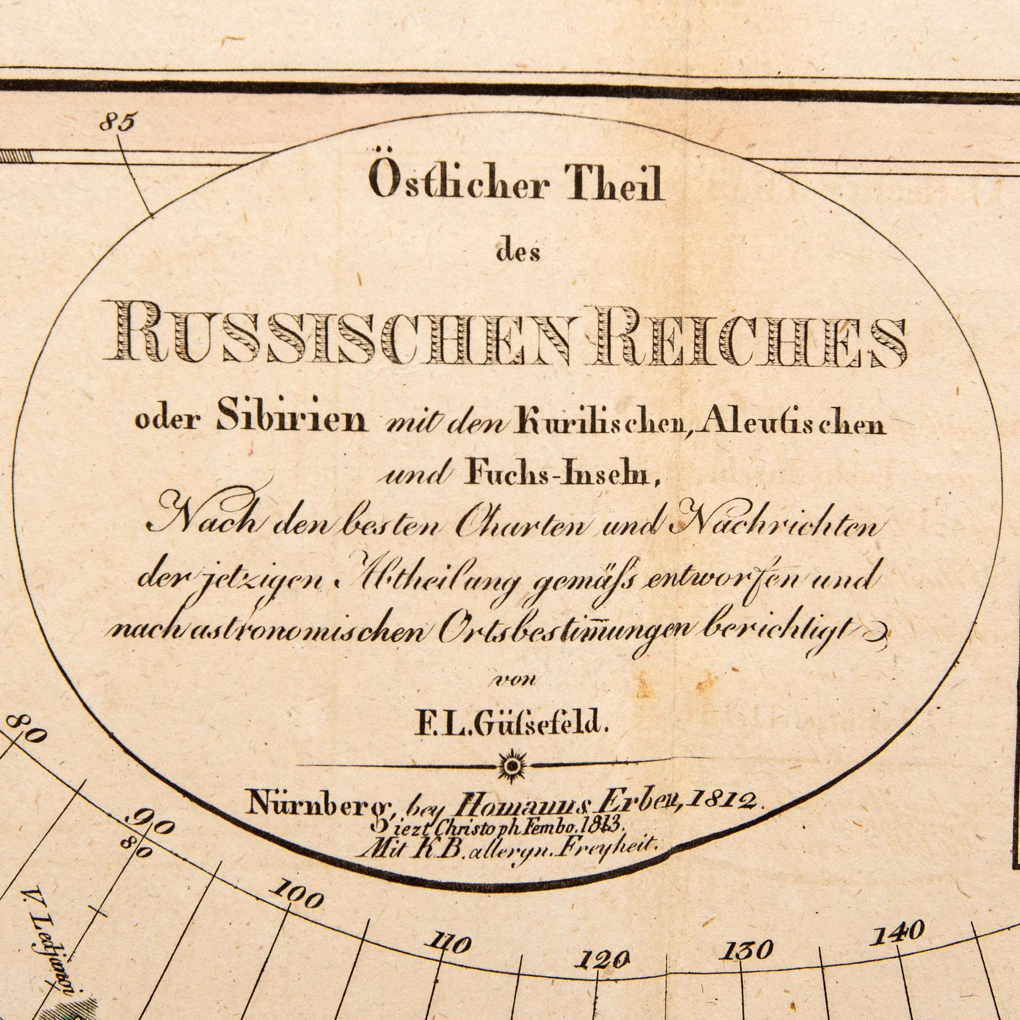 Franz Ludwig Güssefeld, karta, handkolorerat kopparstick, Nürnberg 1813.