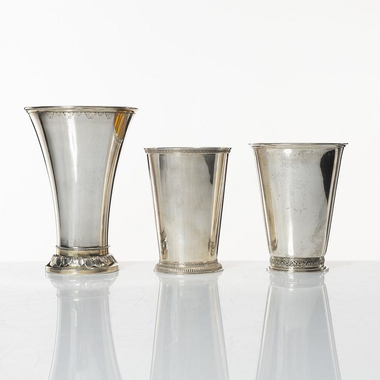 Bägare, 3 st, silver, Sverige, 1900-talets första hälft.