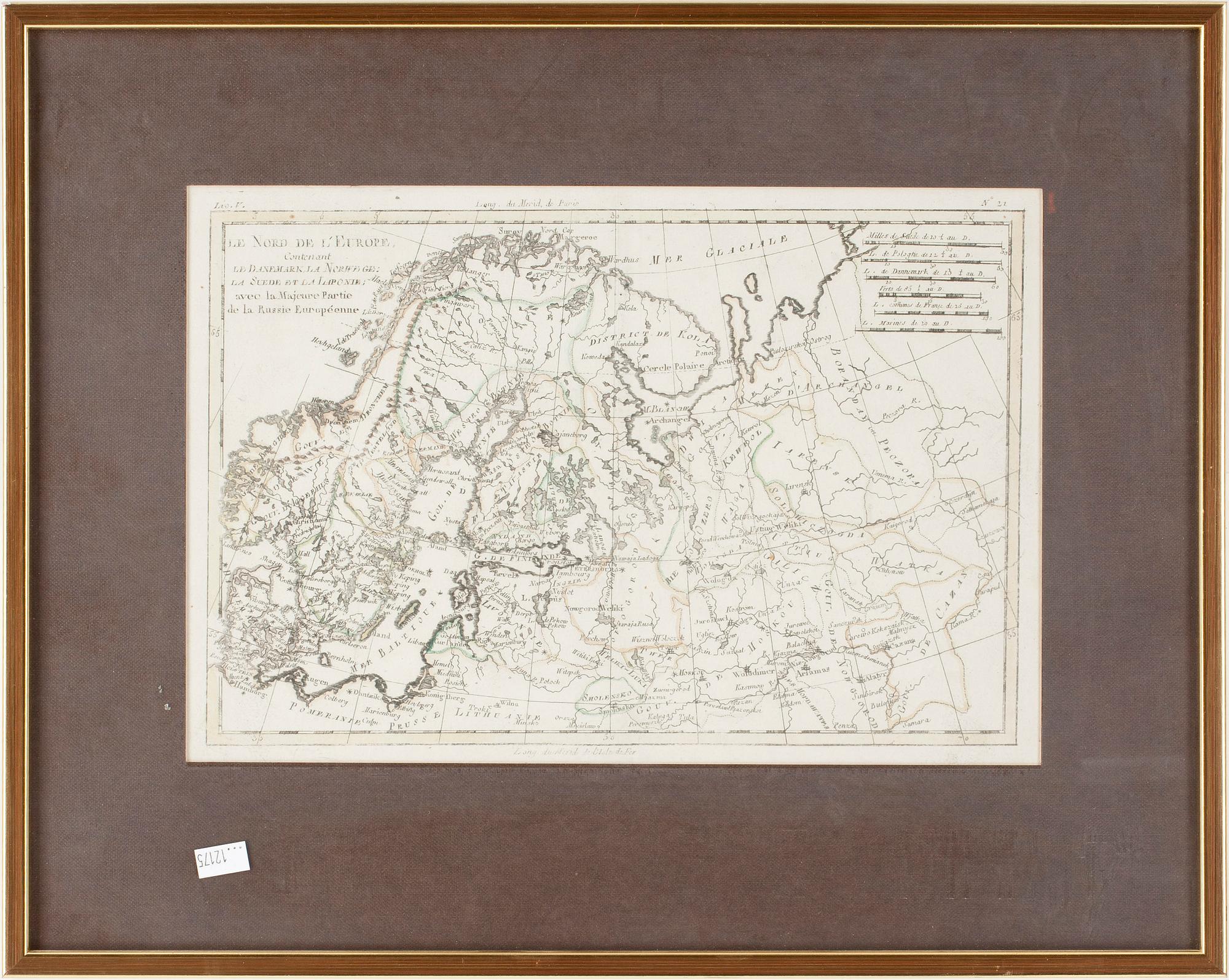 KARTOR, 2 st, kolorerade gravyrer, bla J B Nolin, 1700-tal.