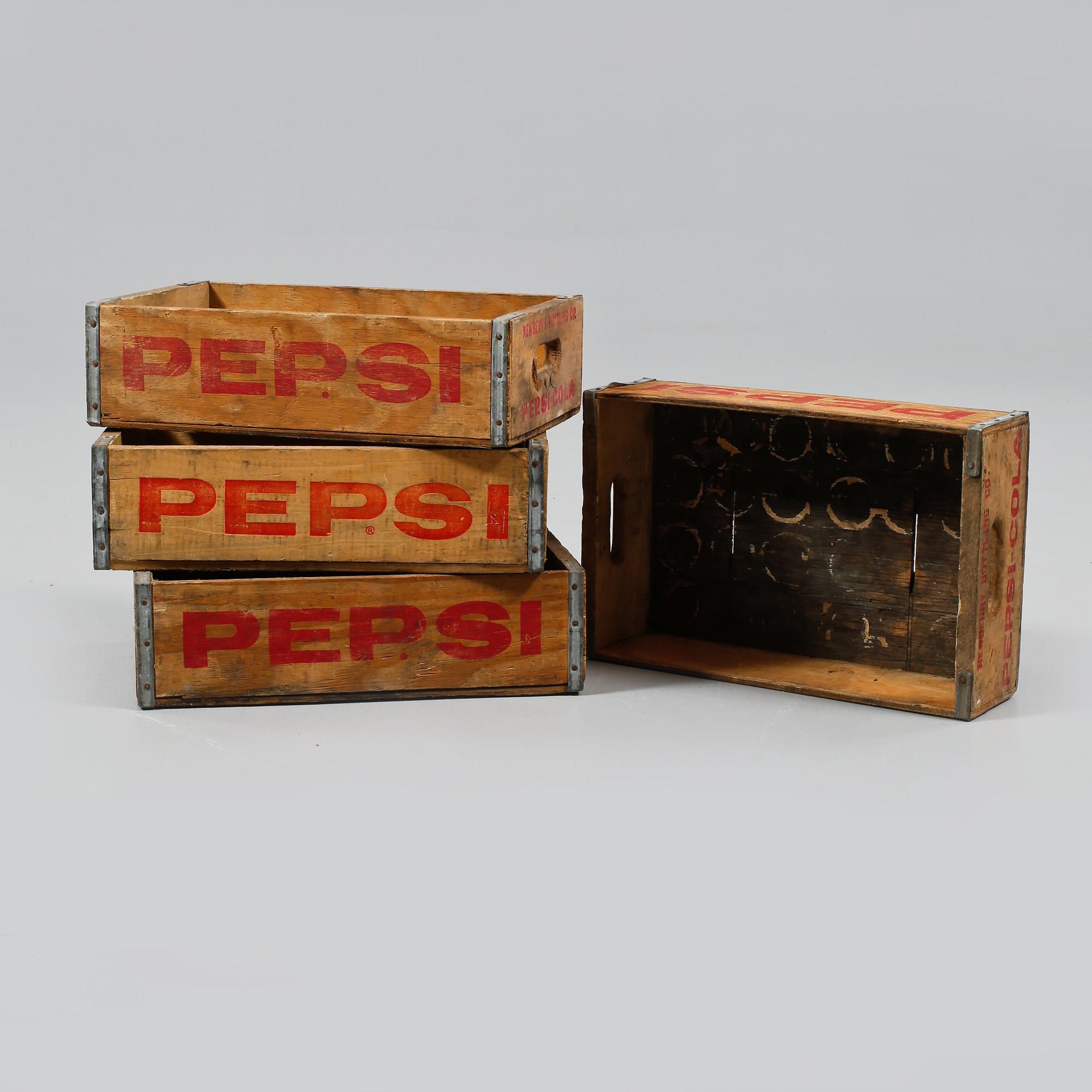 BACKAR, trä och metall, 4 st, Pepsi, 1900-tal.