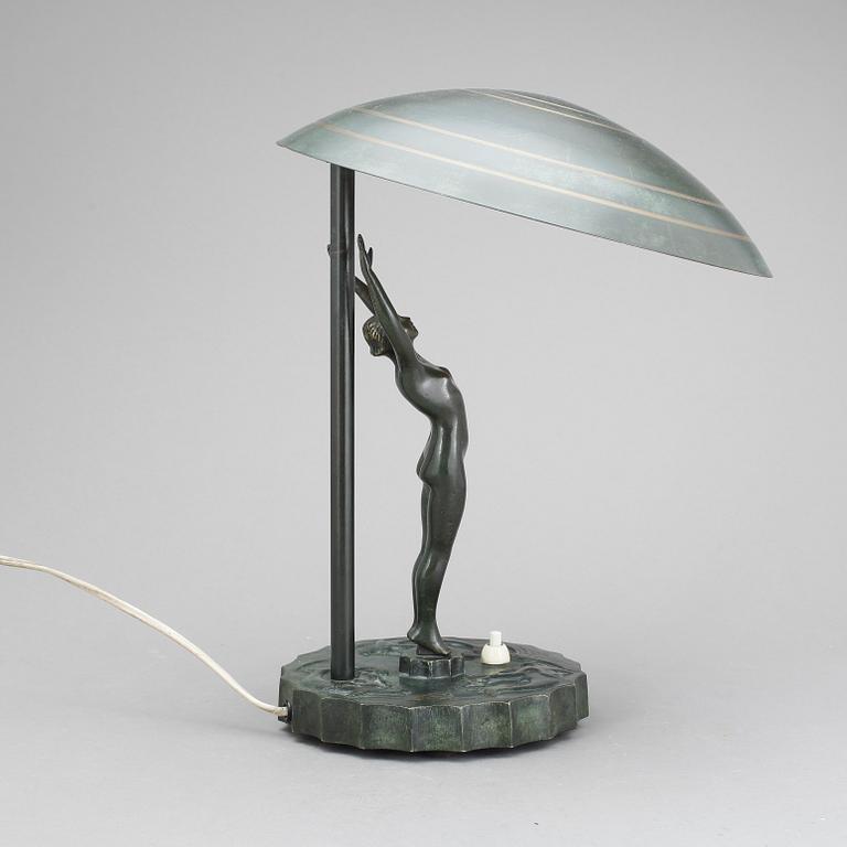 BORDSLAMPA, brons, art deco, 1920/30-tal.