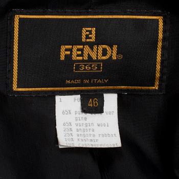 FENDI, a black wool blend coat.