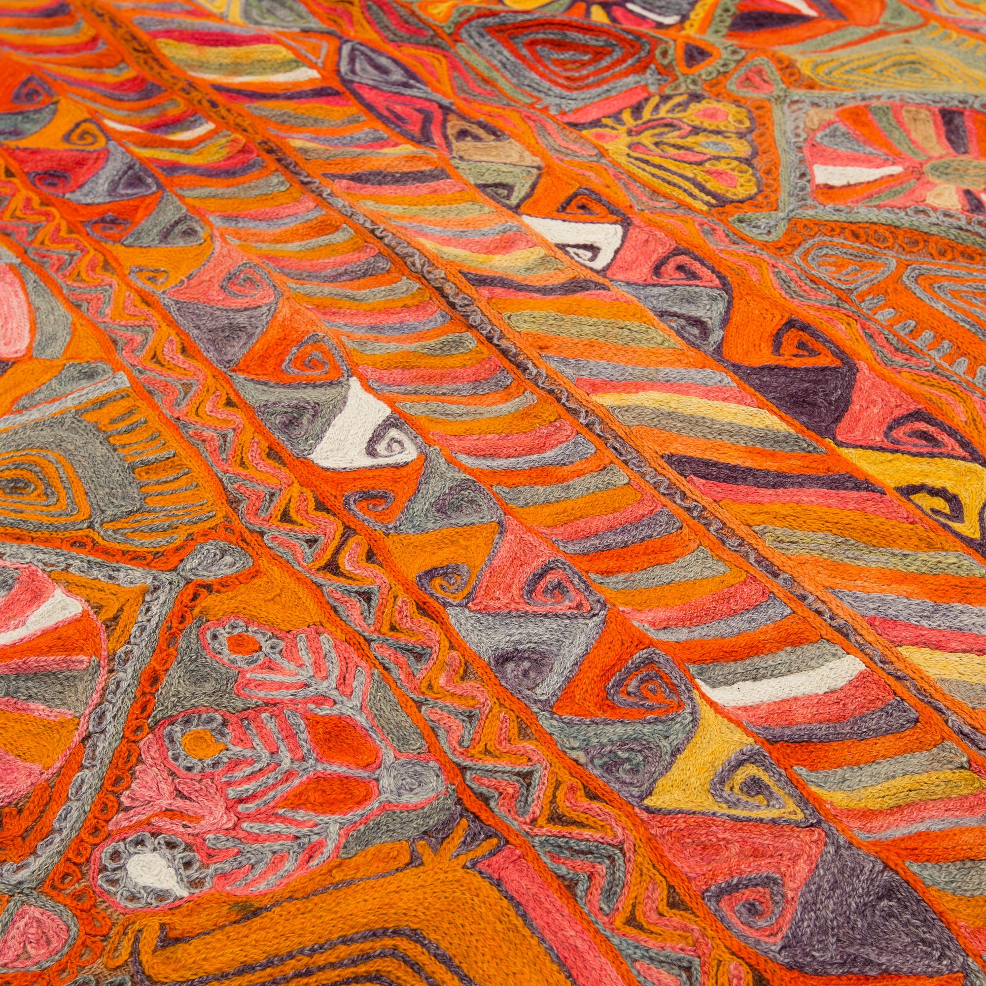 A semi-antique embroidered textile by the Marsh Arabs/nomads in Iraq, around 207 x 163 cm.