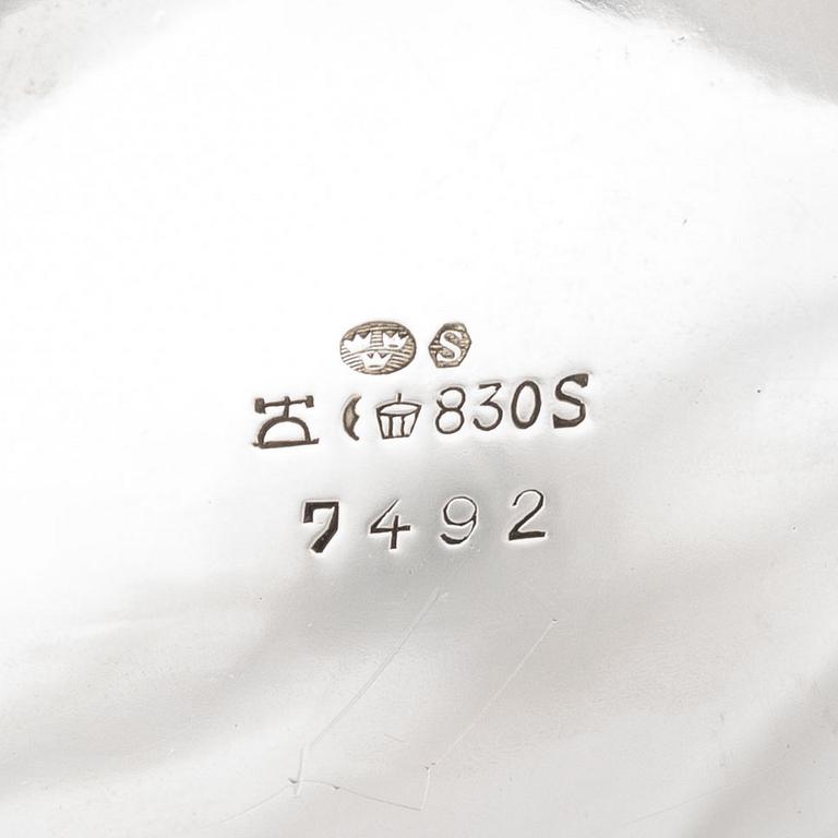 A German Rococo-Style Silver Coffee Pot, Creamer and Sugar Bowl, mark of MH Wilkens & Söhne, Bremen-Hemelingen.