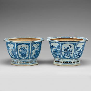 Two blue and white flower pots, Qing dynasty, Qianlong (1736-95).