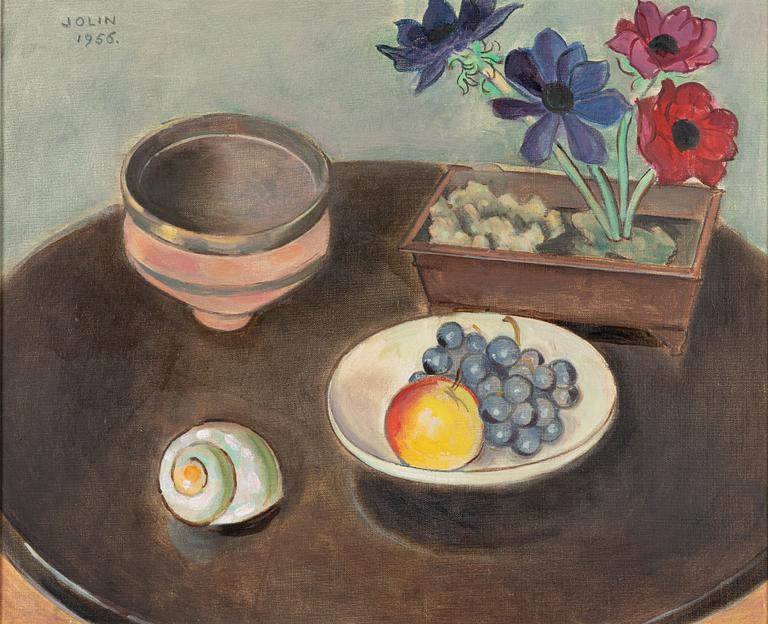 Einar Jolin, Fruit platter with bowl, seashell, and flowers.