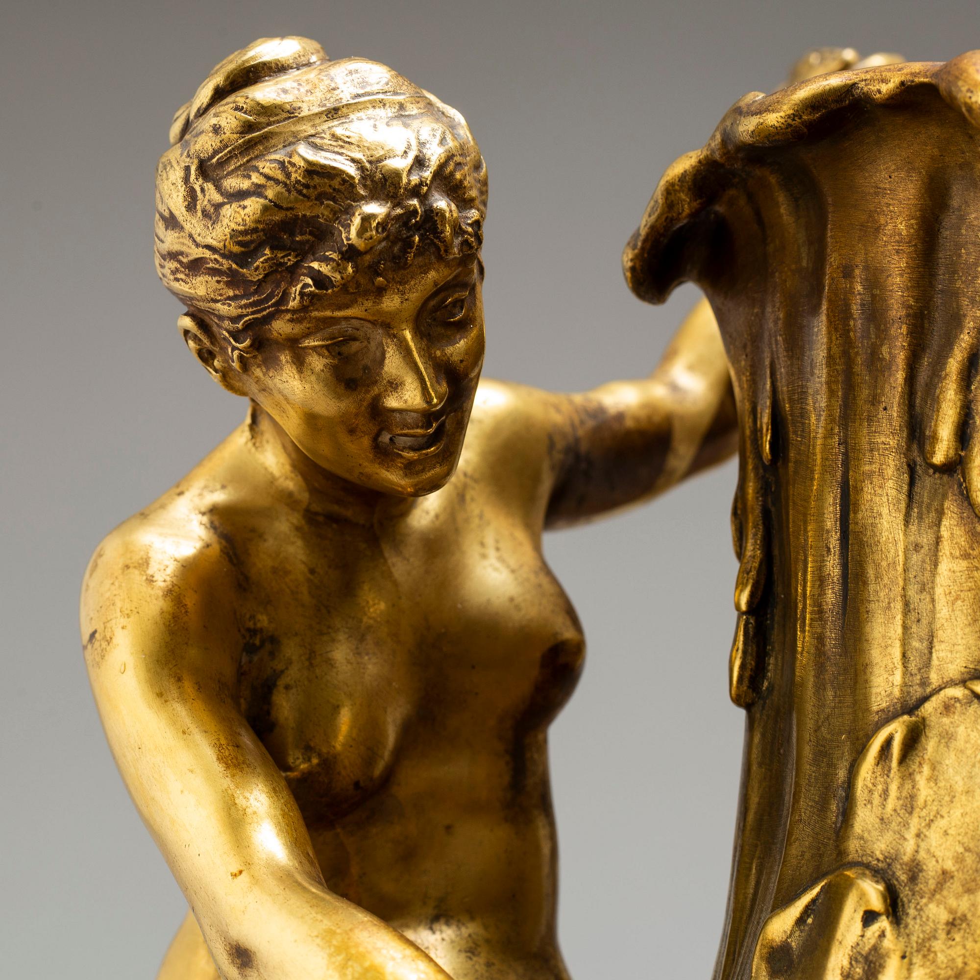 CLAUDE VIBERT, a gilt bronze "Femme pêchant" ever, Siot Decauville, Paris circa 1900.