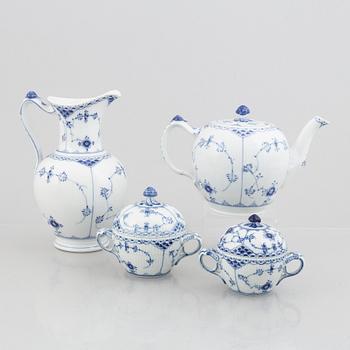 A teapot, a chocolate pot and two sugar bowls, "Blue Fluted Halv Lace"/ "Musselmalet", Royal Copenhagen.