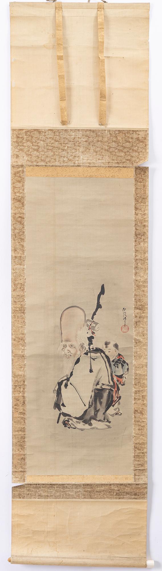 Unidentified artist, Shoulao / Jurojin and boy, Japan, circa 1900.