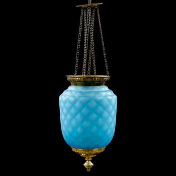 A lantern, made around year 1900. HEight 33 cm excl chains.