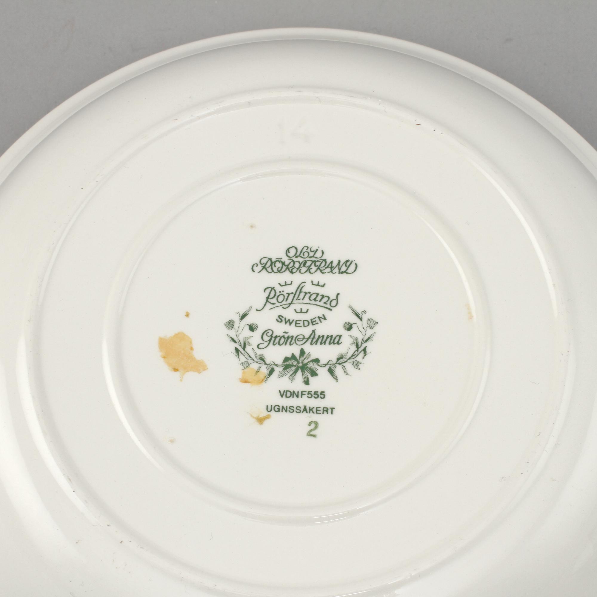 MATSERVISDELAR, 24 st, porslin, "Gröna Anna", Rörstrand, 1900-talets andra hälft.