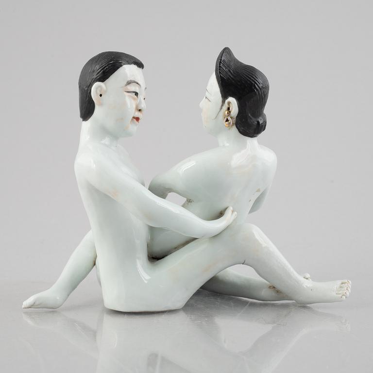 Two Chinese erotic porcelain figures, first part of the 20th century.