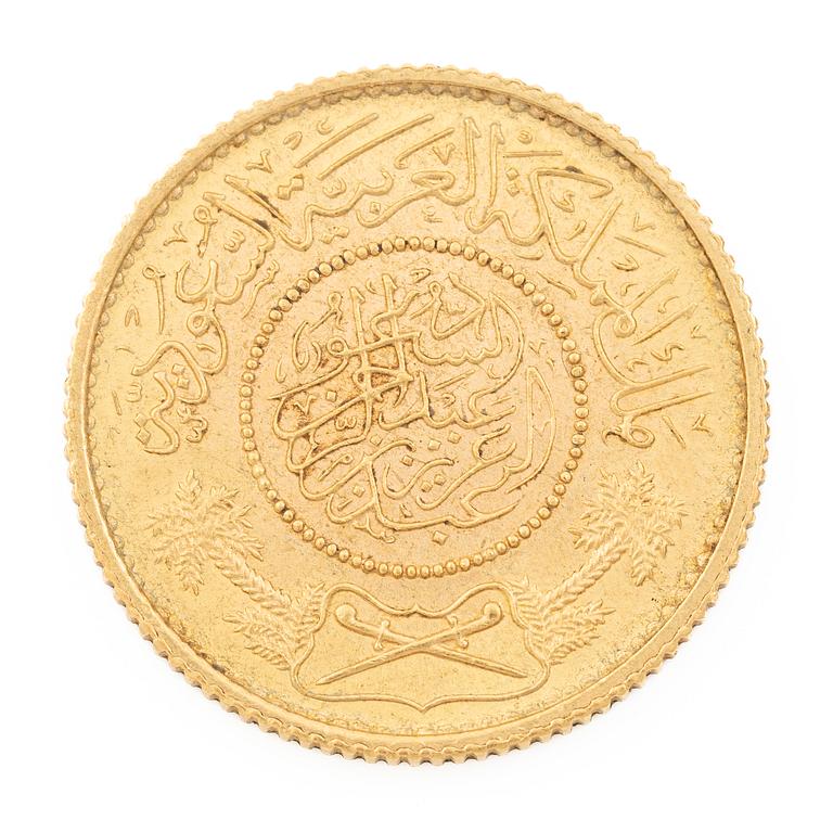 Gold coin, Saudi Arabia, 1 Guinea, 1370 (1950/51).