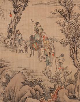 A Chinese scroll painting, unknown artist, watercolour and ink on silk, Qing dynasty, 19th Century.