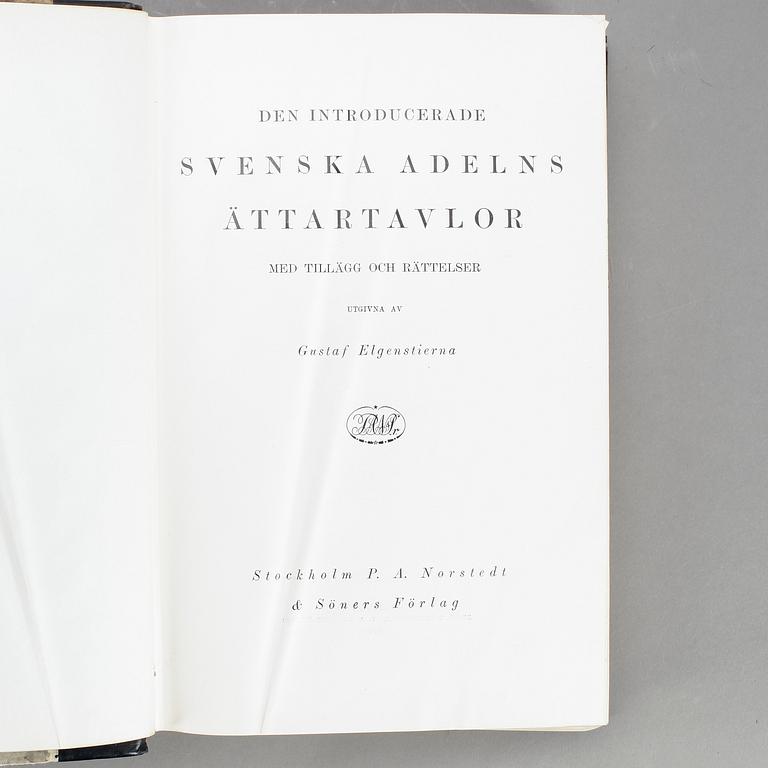 BOKVERK, vol I-IX, "Den introducerade Svenska Adelns Ättartavlor", Gustaf Elgenstierna, Stockholm 1925-36.