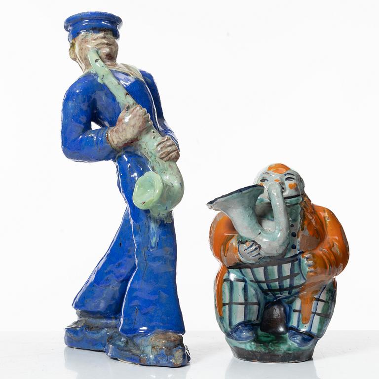 Allan Ebeling, two glazed ceramic sculptures of musicians, Torshälla.
