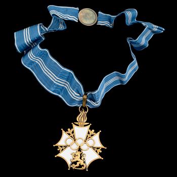 A 1952 Finnish Olympic Order of Merit with blue and white ribbon from Tillander, Helsinki.