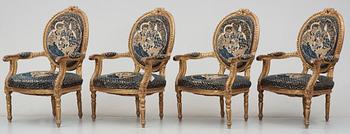 SALONGSGRUPP, 5 delar, Louis XVI-stil, trol. sydeuropa och omkring sekelskiftet 1800/1900.